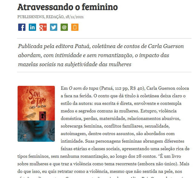 Publicada pela editora Patuá, coletânea de contos de Carla Guerson abordam, com intimidade e sem romantização, o impacto das mazelas sociais na subjetividade das mulheres
