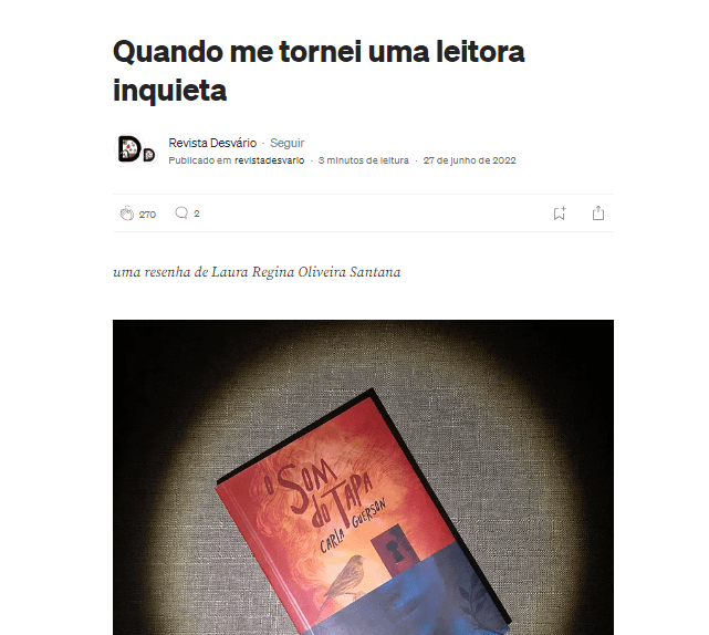 Resenha de Laura Regina Oliveira Santana na Revista Desvario, sobre o livro O som do tapa, de Carla Guerson